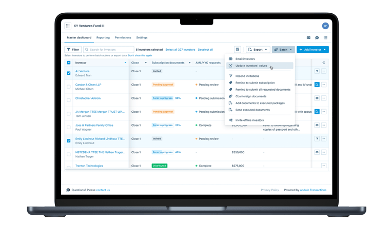 Ability to batch add and update investor values - Fig 1