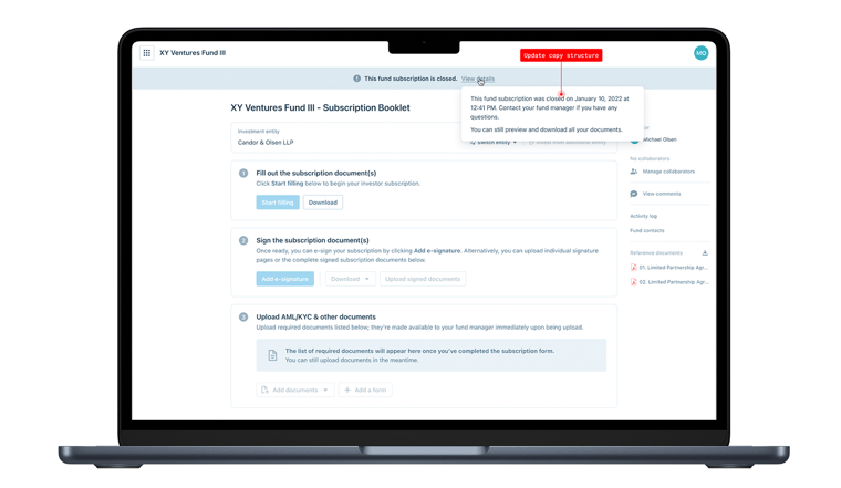 Ability to close a fund subscription