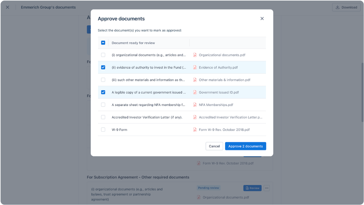 Approve multiple AML KYC docs 