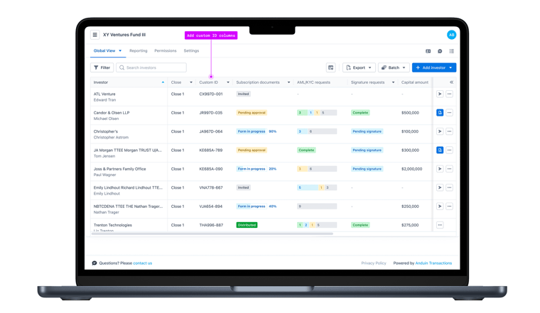 Custom IDs on Fund Sub dashboard