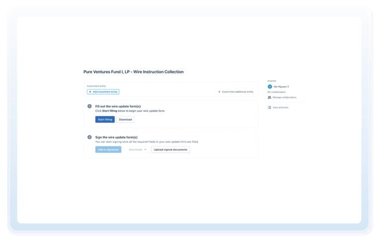 New investor wire instruction workflow for sub docs