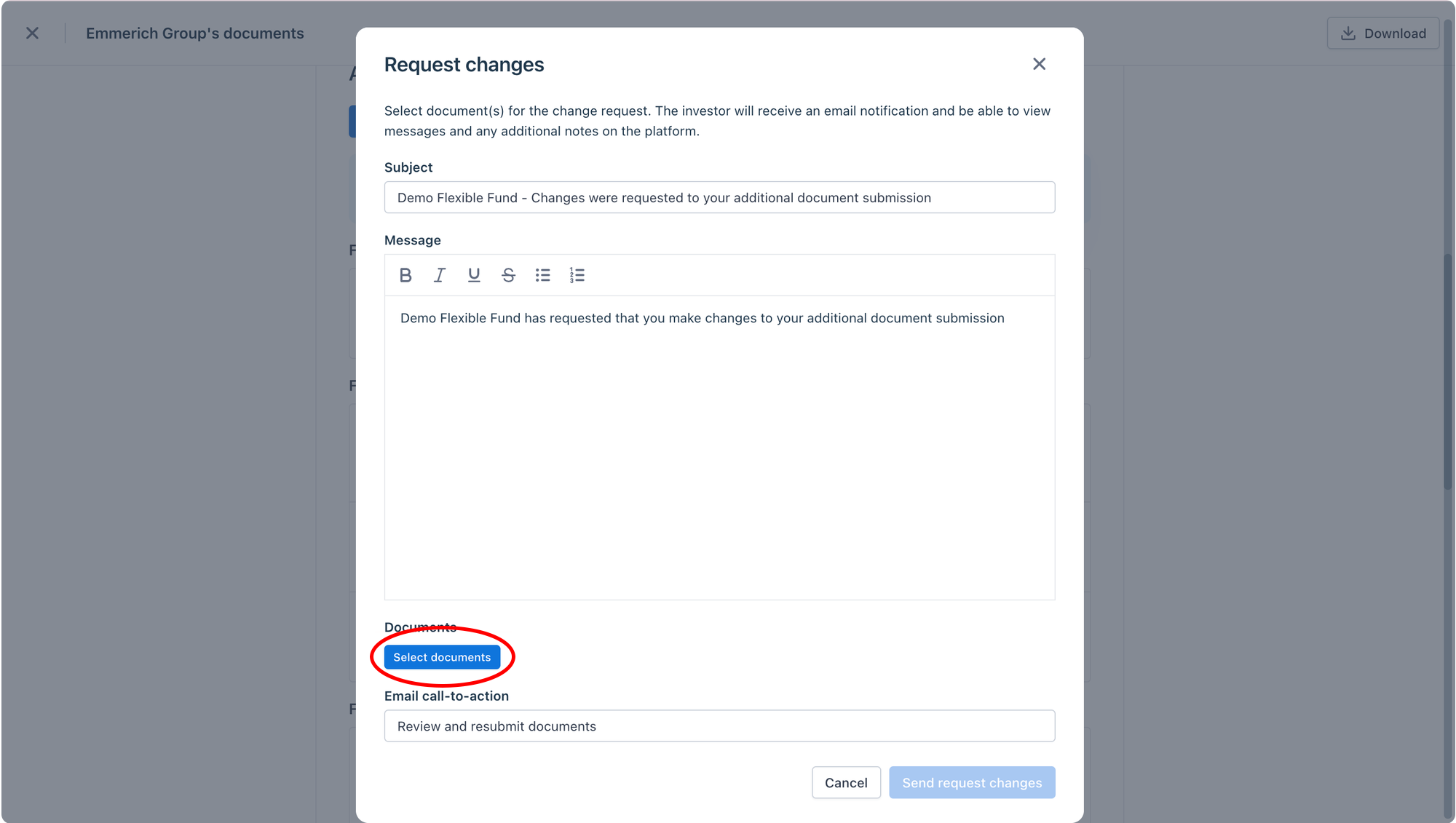 Request changes to multiple AML/KYC documents with Anduin