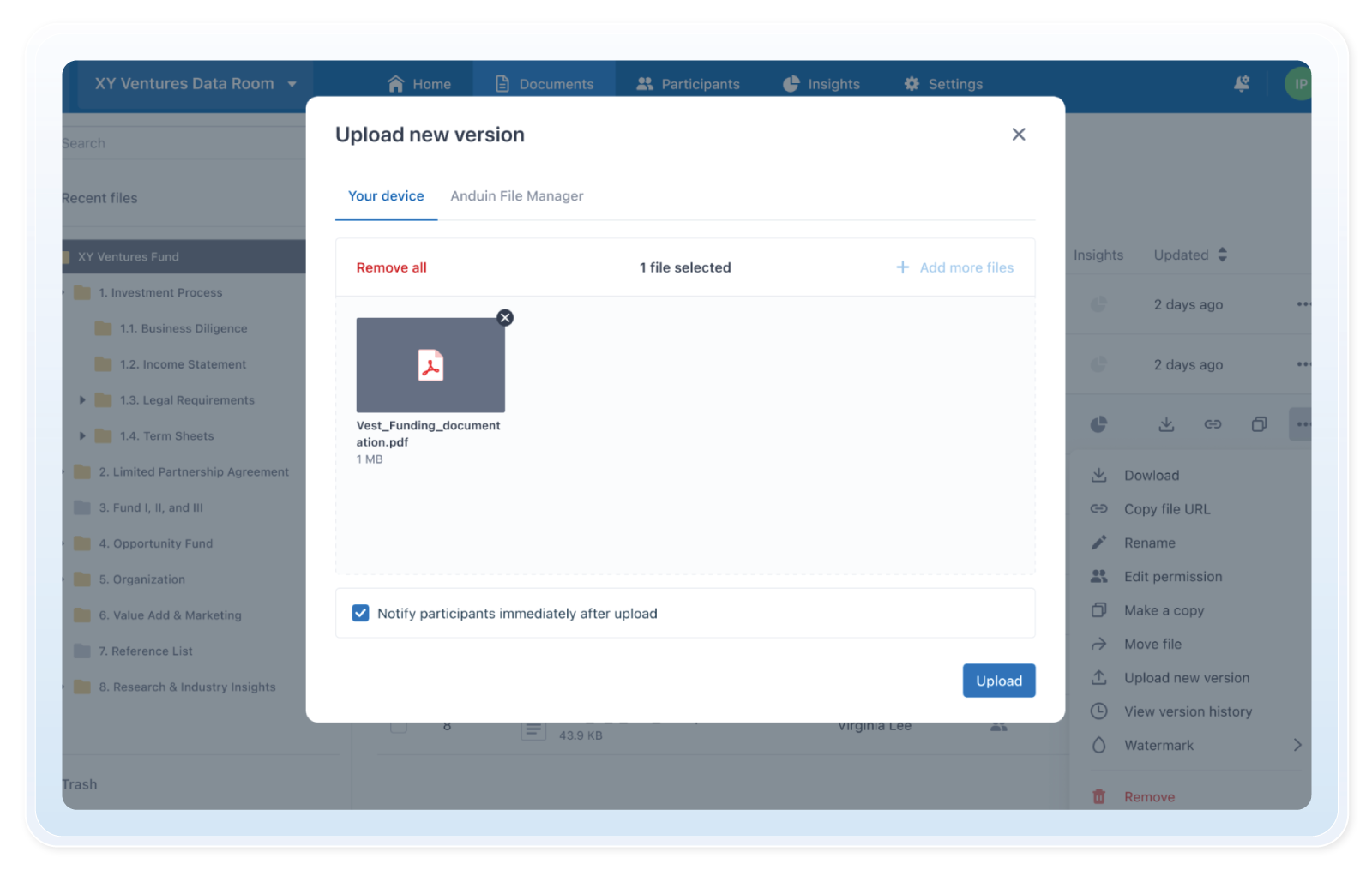 File versioning in Data Room UX