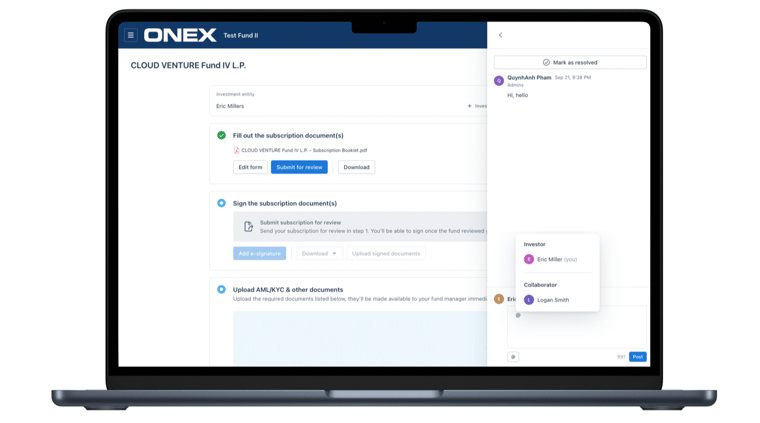 Image showing an investor tagging themselves and a collaborator in Fund Subscription